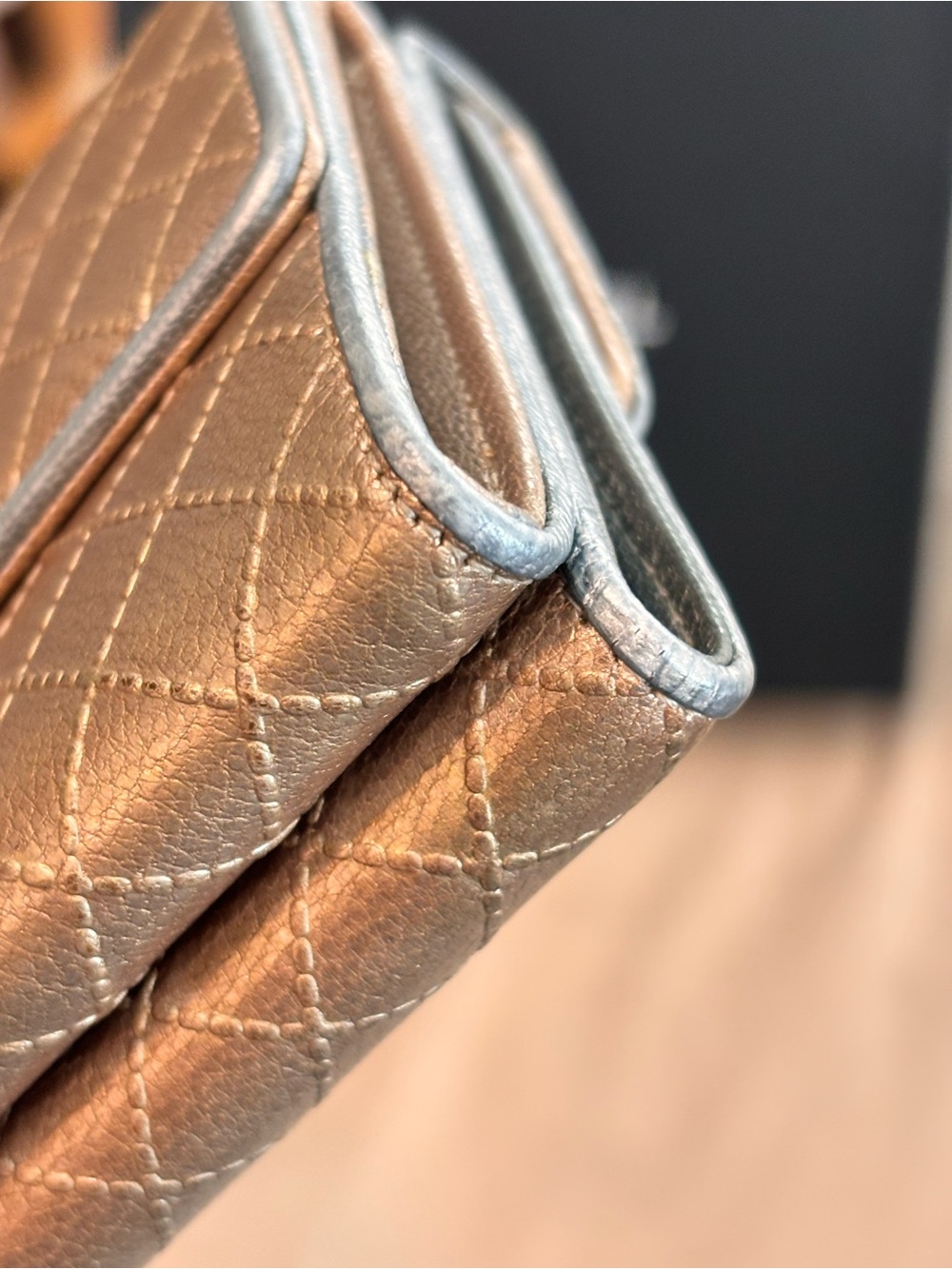CHANEL Metallic Calfskin Bicolor Diamond Stitch Trifold Compact Wallet - Picture 8 of 16